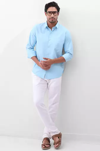 Solid blue cotton shirt for men