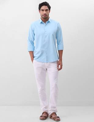 Solid blue cotton shirt for men 5