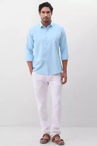 Solid blue cotton shirt for men