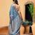 Teal woven silk blend ethnic saree with blouse piece