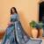 Teal woven silk blend ethnic saree with blouse piece