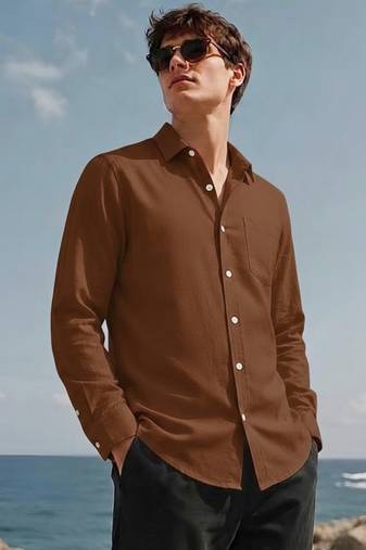 Men's chocolate brown solid cotton shirt