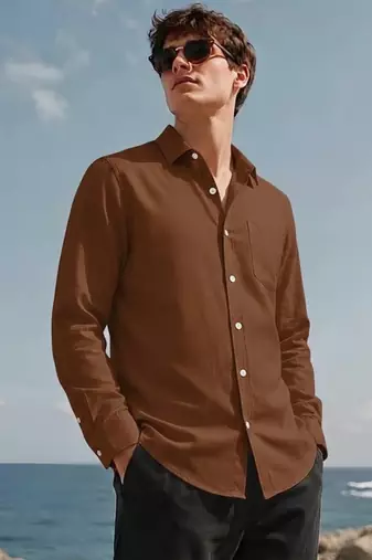 Men's chocolate brown solid cotton shirt