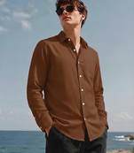 Men's chocolate brown solid cotton shirt