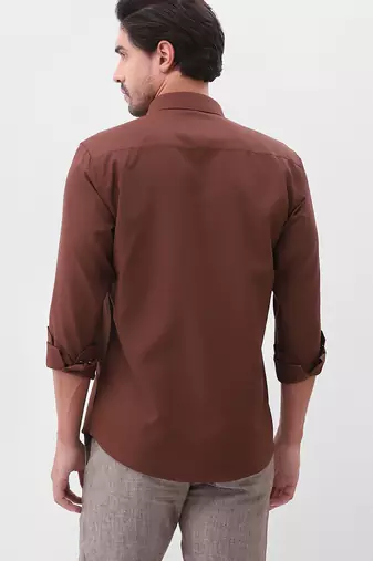 Men's chocolate brown solid cotton shirt