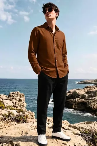 Men's chocolate brown solid cotton shirt
