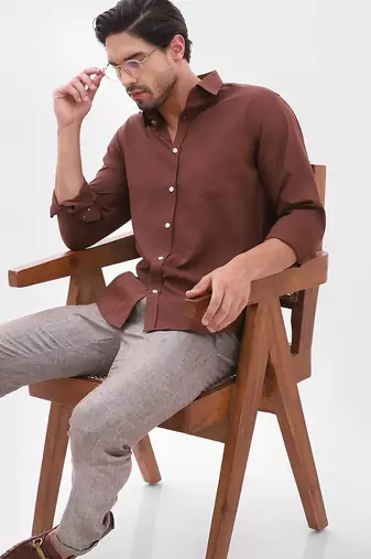 Men's chocolate brown solid cotton shirt
