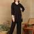 Women dark brown ethnic motifs aari embroidered pockets rayon kurta & palazzo set