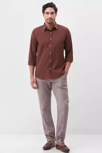 Men's chocolate brown solid cotton shirt