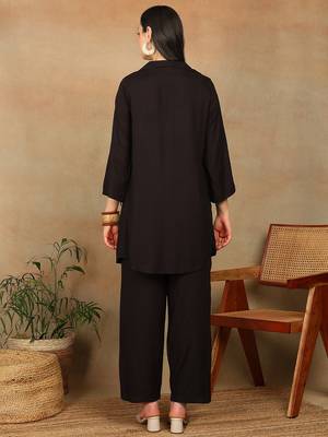 Women dark brown ethnic motifs aari embroidered pockets rayon kurta & palazzo set 3