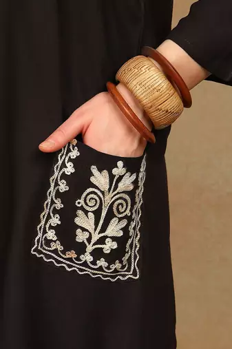 Women dark brown ethnic motifs aari embroidered pockets rayon kurta & palazzo set