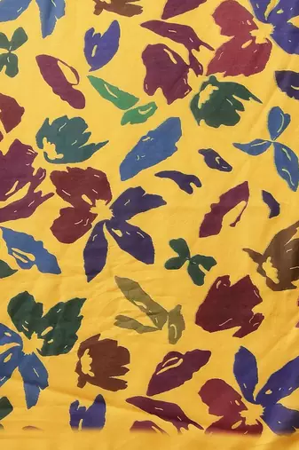 Yellow printed cotton blend ethnic saree with blouse piece