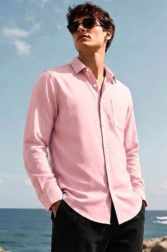 Solid pink boxy fit shirt for men