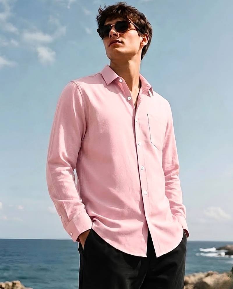 Solid pink boxy fit shirt for men