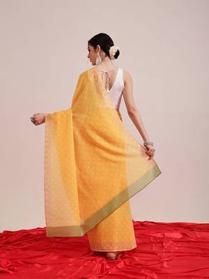 Mustard printed cotton blend ethnic saree with blouse piece 3