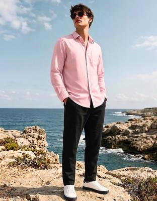 Solid pink boxy fit shirt for men 3