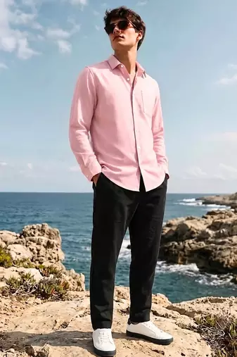 Solid pink boxy fit shirt for men