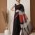 Black printed cotton blend ethnic saree with blouse piece