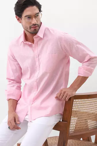 Solid pink boxy fit shirt for men