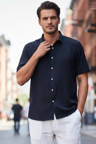 Men's navy blue boxy fit shirt