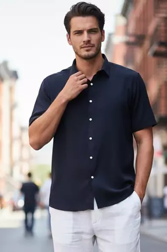Men's navy blue boxy fit shirt