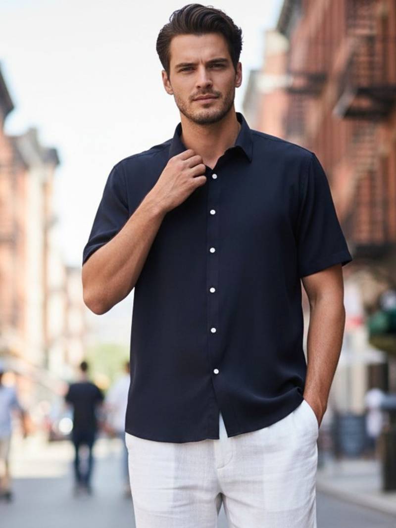 Men's navy blue boxy fit shirt