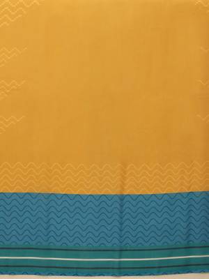 Yellow printed cotton blend ethnic saree with blouse piece 5