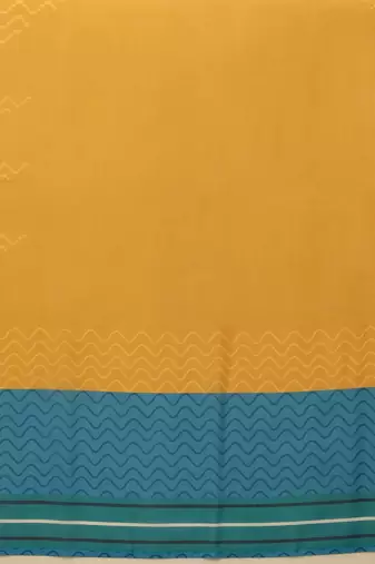 Yellow printed cotton blend ethnic saree with blouse piece