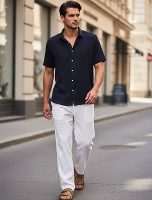 Men's navy blue boxy fit shirt 3