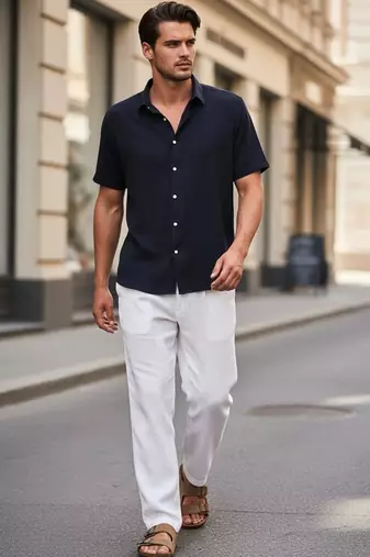 Men's navy blue boxy fit shirt