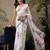 White printed satin party wear saree with blouse piece