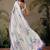 White printed satin party wear saree with blouse piece