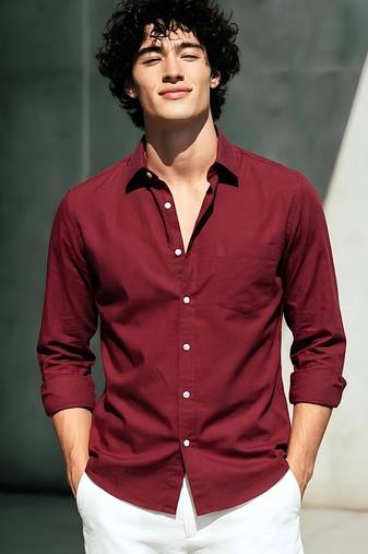 Solid maroon cotton shirt for men