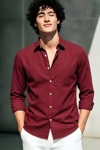 Solid maroon cotton shirt for men