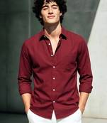 Solid maroon cotton shirt for men