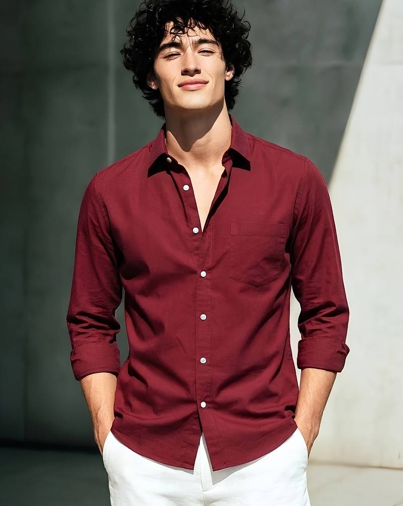 Solid maroon cotton shirt for men