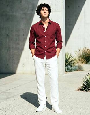 Solid maroon cotton shirt for men 3
