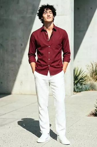 Solid maroon cotton shirt for men