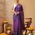 Navy blue printed cotton blend ethnic saree with blouse piece