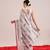 White printed cotton blend ethnic saree with blouse piece