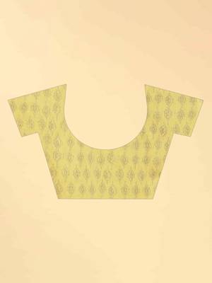 Yellow printed cotton blend ethnic saree with blouse piece 5
