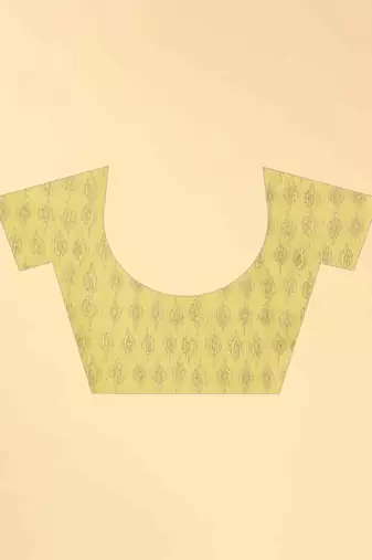 Yellow printed cotton blend ethnic saree with blouse piece