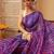 Navy blue printed cotton blend ethnic saree with blouse piece