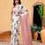 Beige printed cotton blend ethnic saree with blouse piece