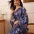 Blue printed silk blend ethnic saree with blouse piece