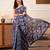 Blue printed silk blend ethnic saree with blouse piece