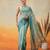 Teal printed organza ethnic saree with blouse piece