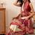 Off white printed silk blend ethnic saree with blouse piece