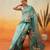 Teal printed organza ethnic saree with blouse piece