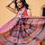 Pink printed cotton blend ethnic saree with blouse piece